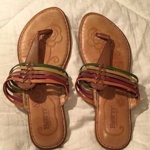 Born Rainbow strappy sexy retro boho tan leather flat boho hippie flip-flops 8